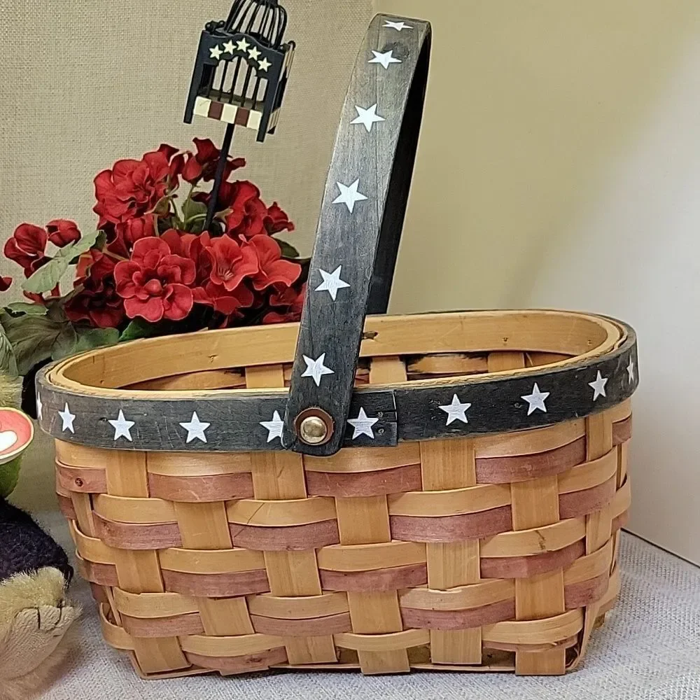 Patriotic‎ Woven Basket With Ty Teddy Bear And Accessories